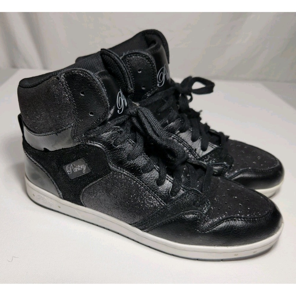 Pastry Women's Hip Hop Dance High Top Sneakers Black Sparkle‎ Faux Patent Size 9